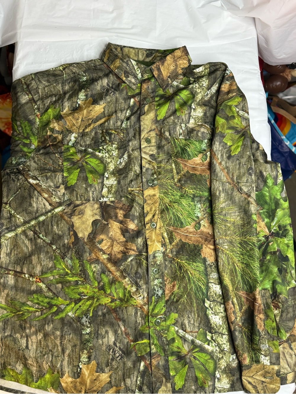 Mossy Oak NWTF Camo Button Up Hunting Shirt Mens XL Green Leaf Print - Picture 2 of 7